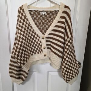 Blu Pepper Brown and Cream Patterned Cardigan
